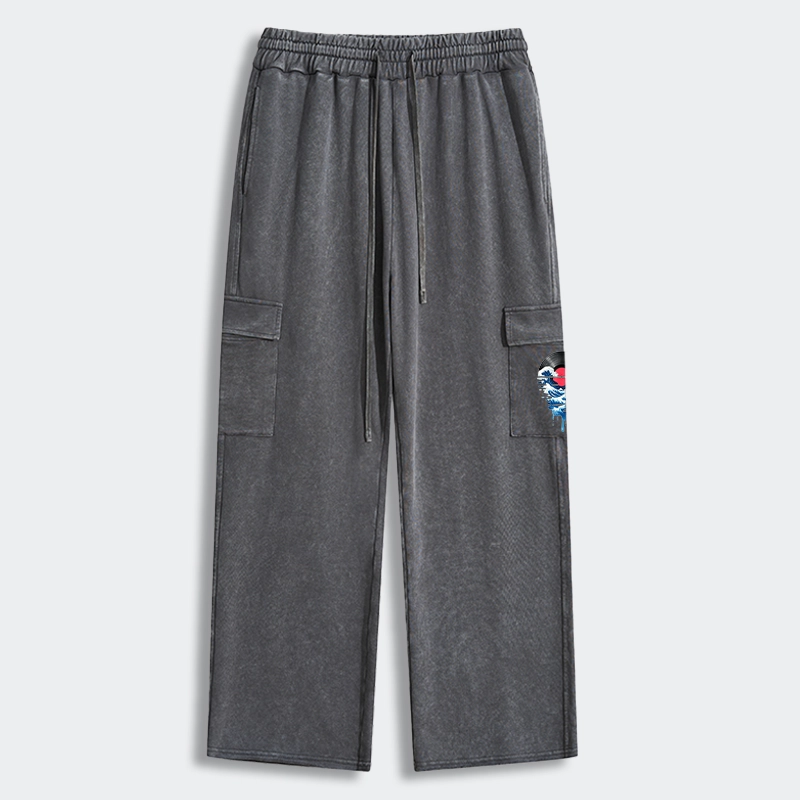 Tokyo-Tiger Vinyl Records And Waves Washed Utility Sweatpants