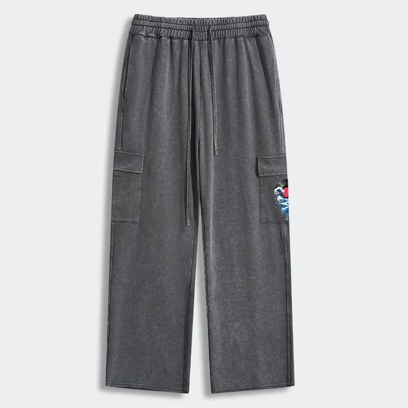 Tokyo-Tiger Vinyl Records And Waves Washed Utility Sweatpants Sale