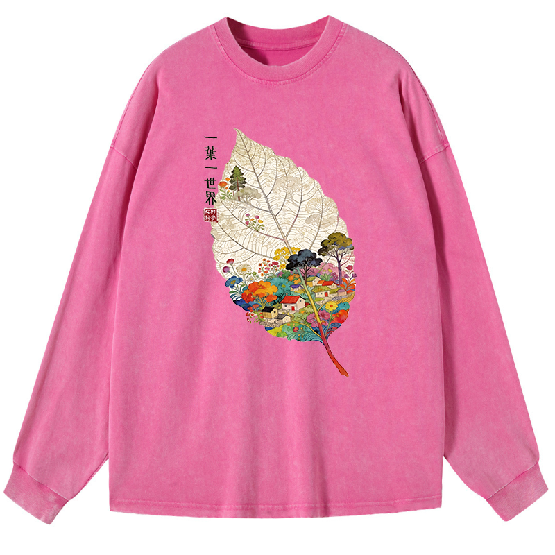 Tokyo-Tiger One Leaf Holds A Tiny Colorful World Washed Long Sleeve T-Shirt