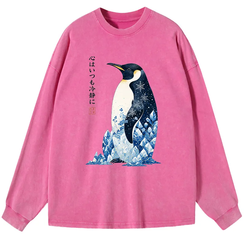 Tokyo-Tiger Keep Calm Penguin Washed Long Sleeve T-Shirt