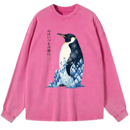 Tokyo-Tiger Keep Calm Penguin Washed Long Sleeve T-Shirt