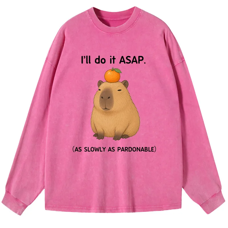 Tokyo-Tiger Slow Task Capybara Meme Washed Long Sleeve T-Shirt