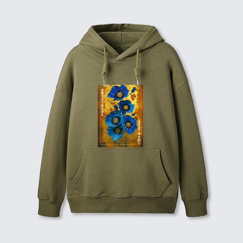 Tokyo-Tiger Shiny Blue Flower Warm Golden Background Classic Hoodie