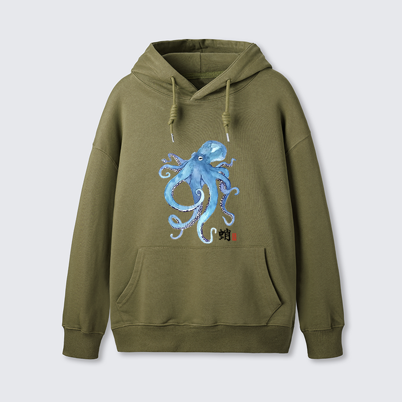 Tokyo-Tiger Watercolor Blue Octopus Classic Hoodie