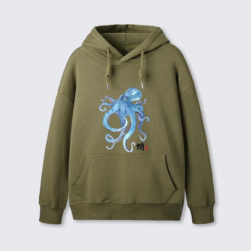 Tokyo-Tiger Watercolor Blue Octopus Classic Hoodie Sale
