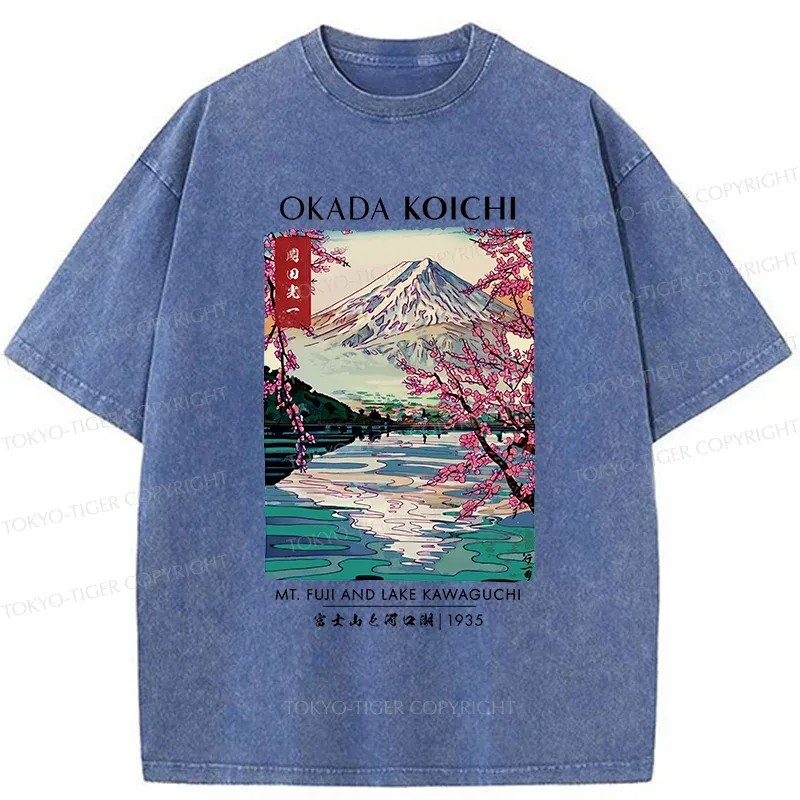 Tokyo-Tiger Japanese Traditional Mount Fuji Washed T-Shirt