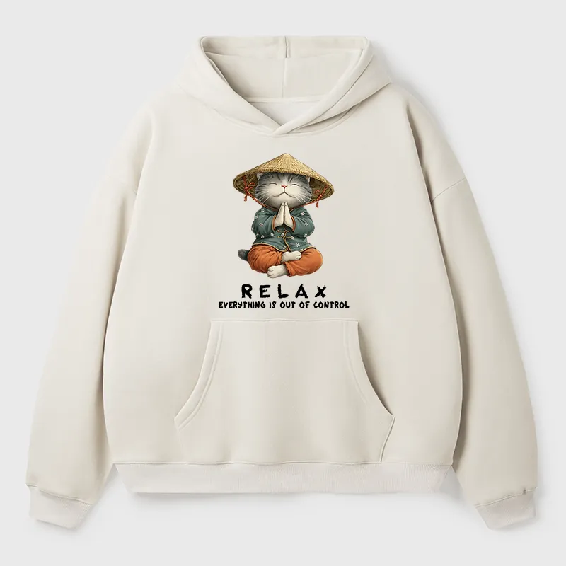 Tokyo-Tiger Zen Relax Cat Graphic Adult Fleece Hoodie