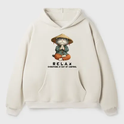 Tokyo-Tiger Zen Relax Cat Graphic Adult Fleece Hoodie