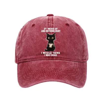 Tokyo-Tiger Funny Cute Black Cat And Coffee Meme Washed Cap