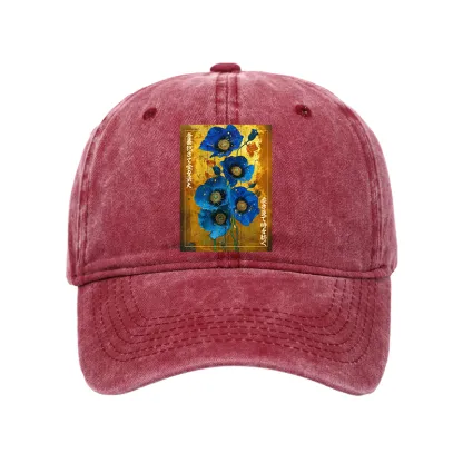 Tokyo-Tiger Shiny Blue Flower Warm Golden Background Washed Cap