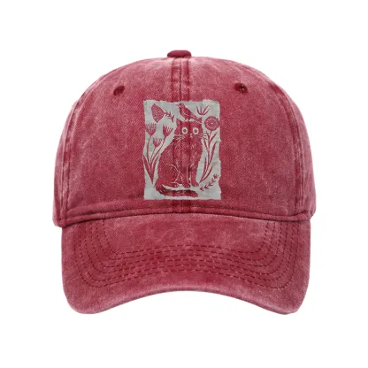 Tokyo-Tiger Folk Paper Cut Cat Bird Floral Art Washed Cap