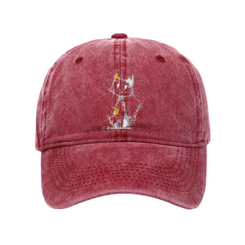 Tokyo-Tiger Minimal Splash Ink Cute Cat Washed Cap