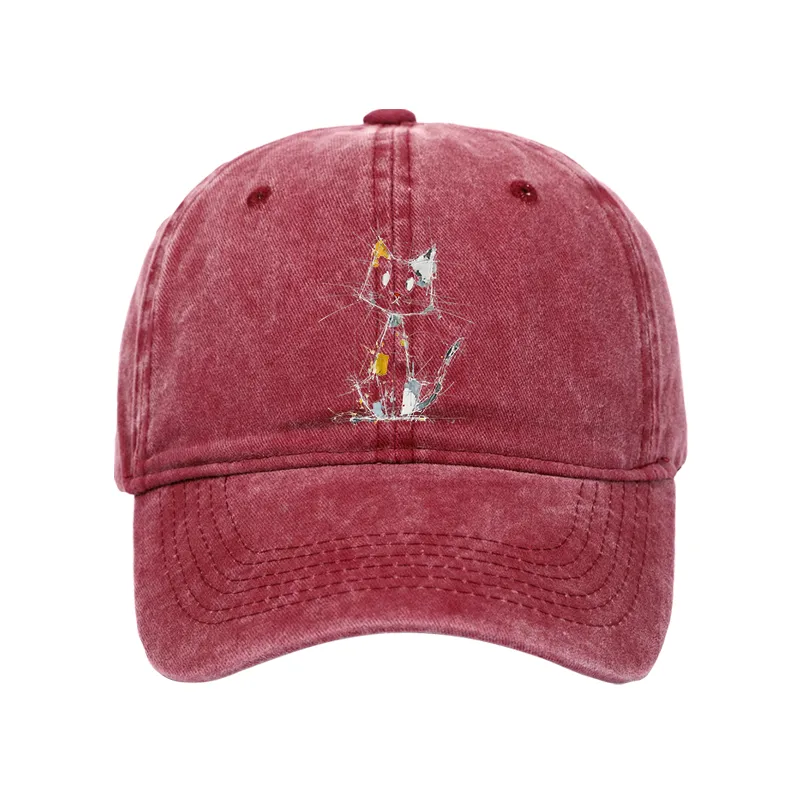Tokyo-Tiger Minimal Splash Ink Cute Cat Washed Cap
