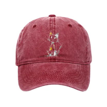 Tokyo-Tiger Minimal Splash Ink Cute Cat Washed Cap