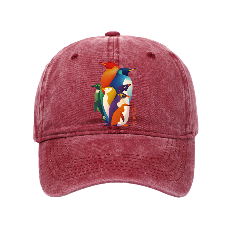 Tokyo-Tiger Cute Multi Tone Penguins Washed Cap