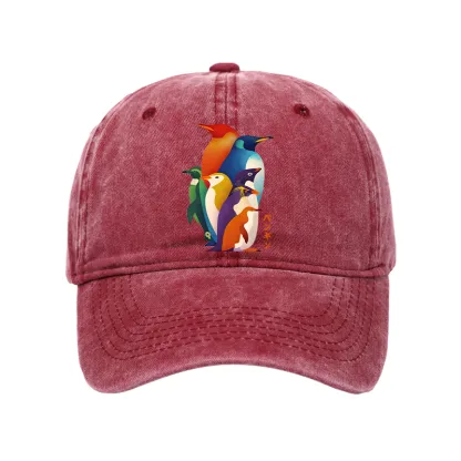 Tokyo-Tiger Cute Multi Tone Penguins Washed Cap