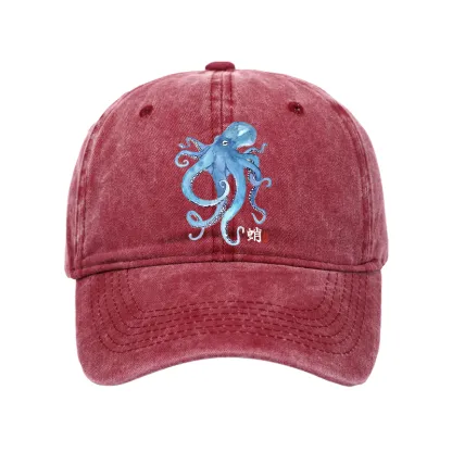 Tokyo-Tiger Watercolor Blue Octopus Washed Cap