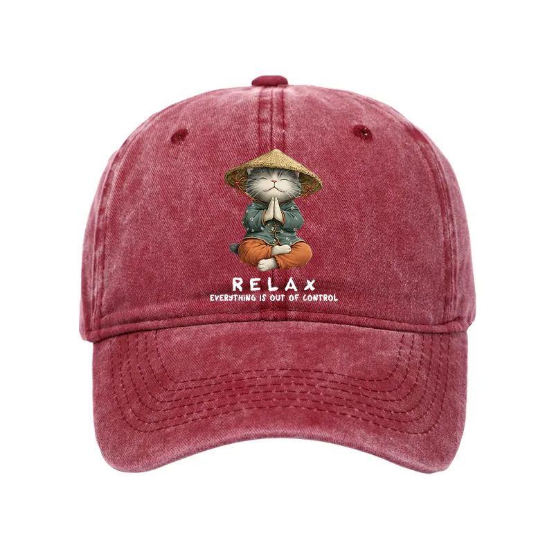 Tokyo-Tiger Zen Relax Cat Graphic Washed Cap