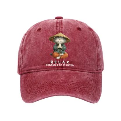 Tokyo-Tiger Zen Relax Cat Graphic Washed Cap
