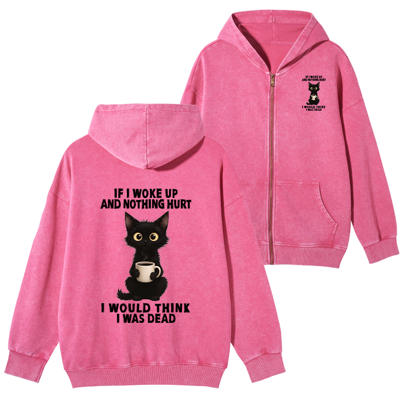 Tokyo-Tiger Funny Cute Black Cat And Coffee Meme Washed Zip Hoodie