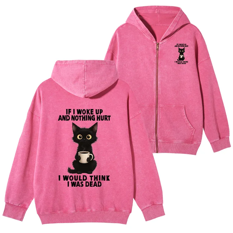 Tokyo-Tiger Funny Cute Black Cat And Coffee Meme Washed Zip Hoodie Sale
