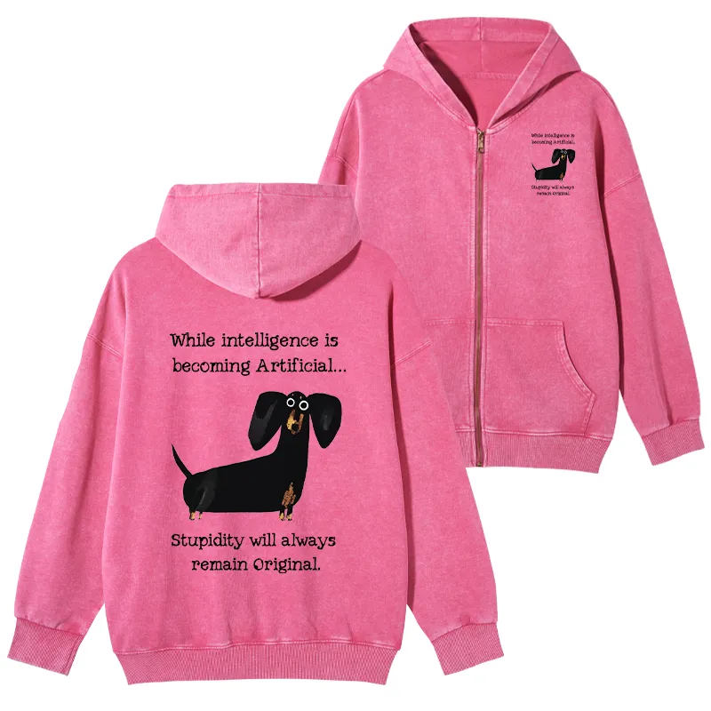 Tokyo-Tiger Dachshund Real Humor Funny Meme Washed Zip Hoodie Sale