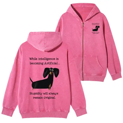 Tokyo-Tiger Dachshund Real Humor Funny Meme Washed Zip Hoodie