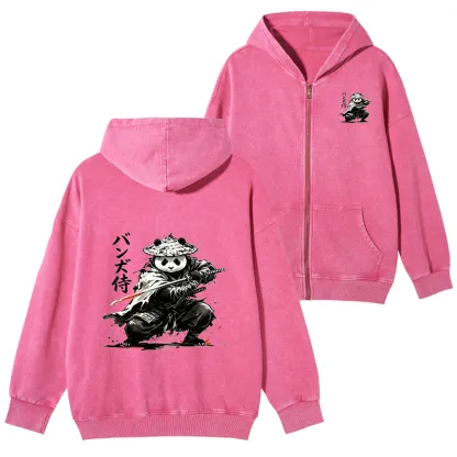 Tokyo-Tiger Panda Samurai Warrior Washed Zip Hoodie