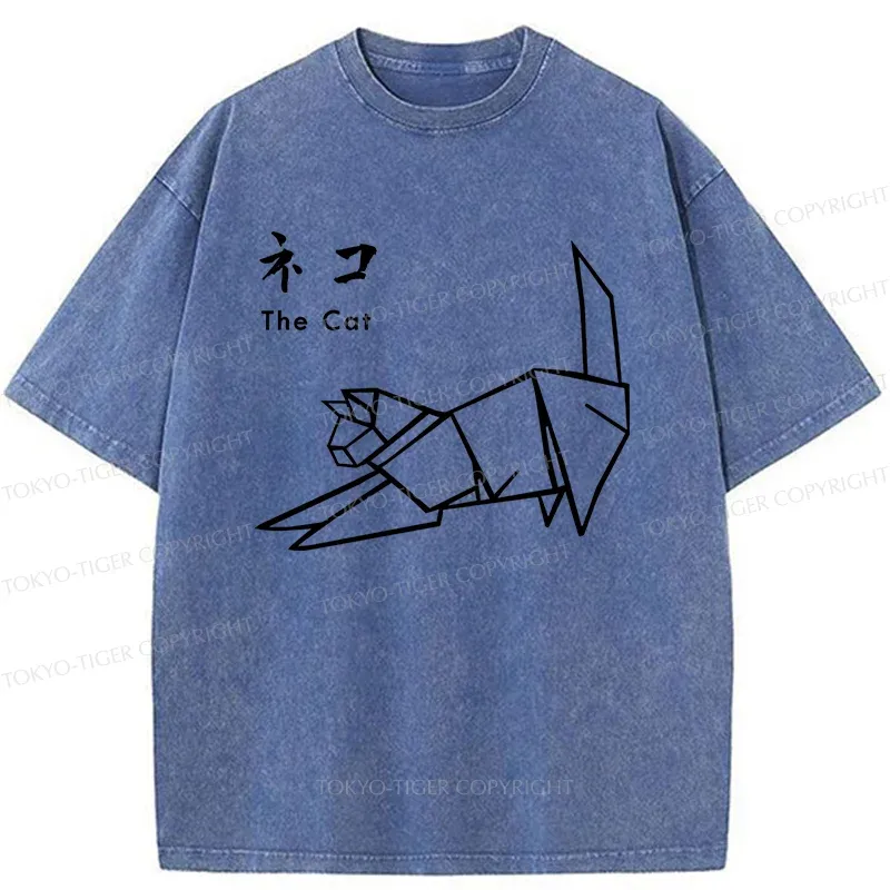 Tokyo-Tiger Japanese Origami Cat Washed T-Shirt