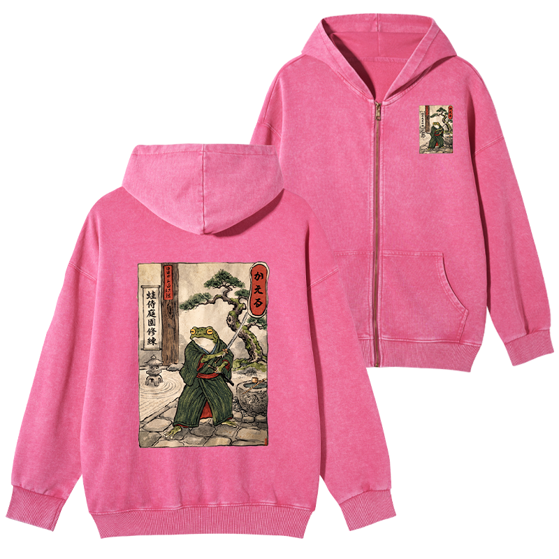 Tokyo-Tiger Samurai Frog Training Washed Zip Hoodie