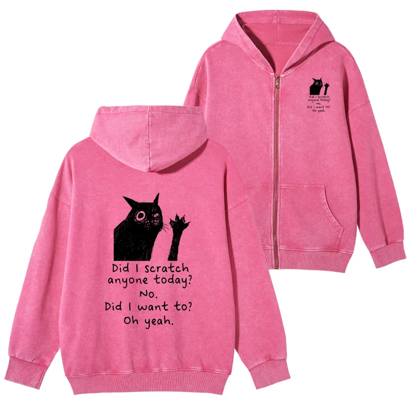 Tokyo-Tiger Black Cat Scratches People Washed Zip Hoodie