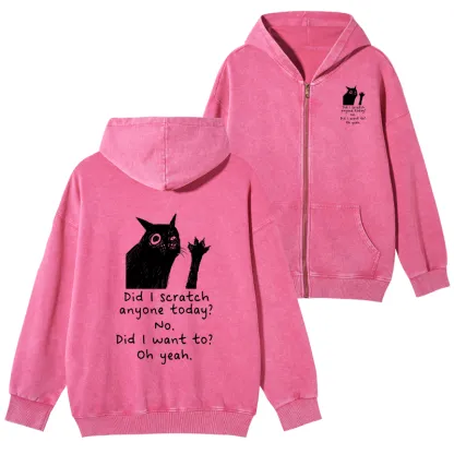 Tokyo-Tiger Black Cat Scratches People Washed Zip Hoodie
