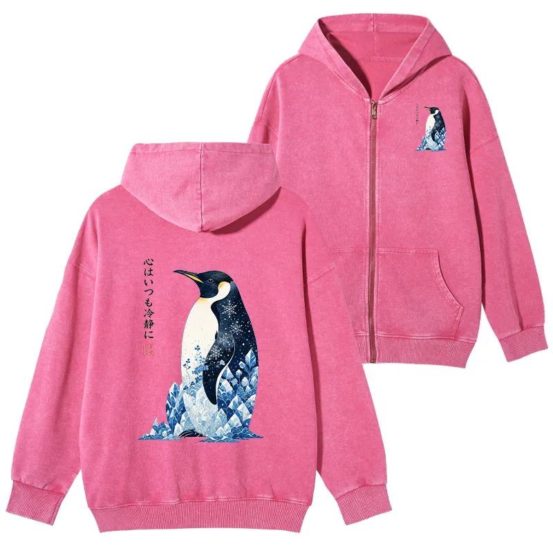 Tokyo-Tiger Keep Calm Penguin Washed Zip Hoodie Sale