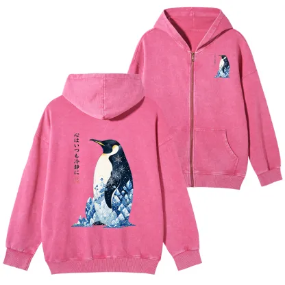 Tokyo-Tiger Keep Calm Penguin Washed Zip Hoodie