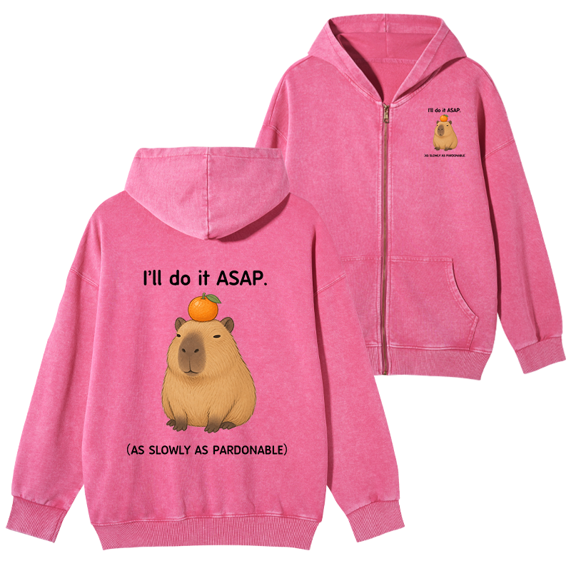 Tokyo-Tiger Slow Task Capybara Meme Washed Zip Hoodie