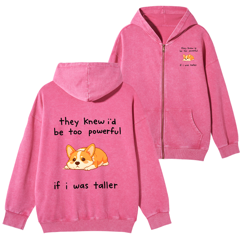 Tokyo-Tiger Funny Short Dog Joke Washed Zip Hoodie