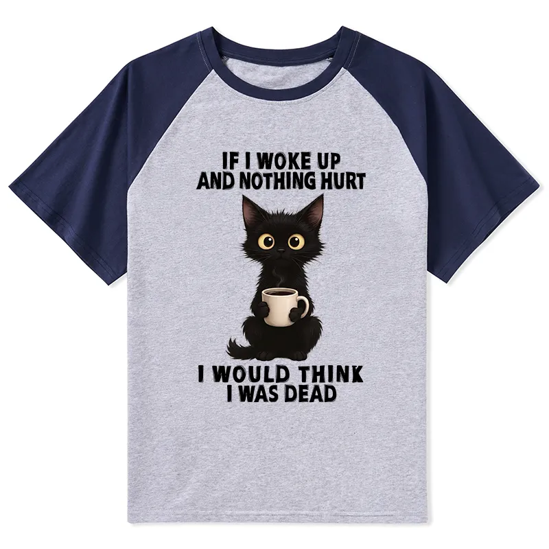 Tokyo-Tiger Funny Cute Black Cat And Coffee Meme Raglan T-shirt Sale