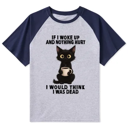 Tokyo-Tiger Funny Cute Black Cat And Coffee Meme Raglan T-shirt