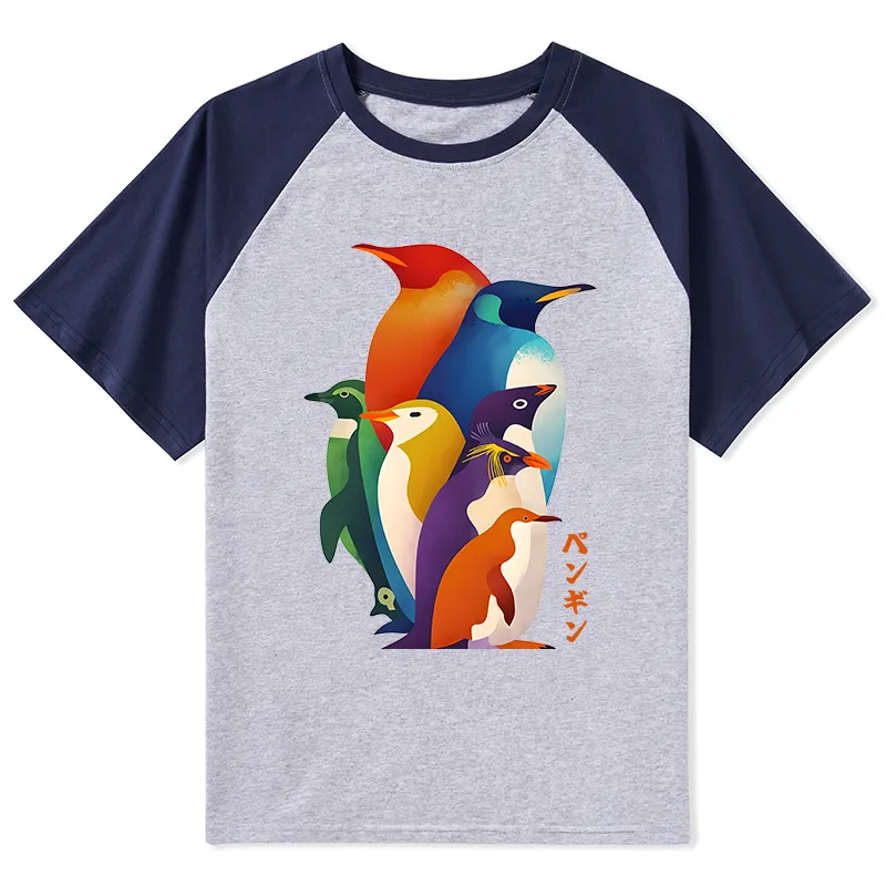 Tokyo-Tiger Cute Multi Tone Penguins Raglan T-shirt
