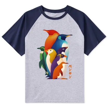 Tokyo-Tiger Cute Multi Tone Penguins Raglan T-shirt