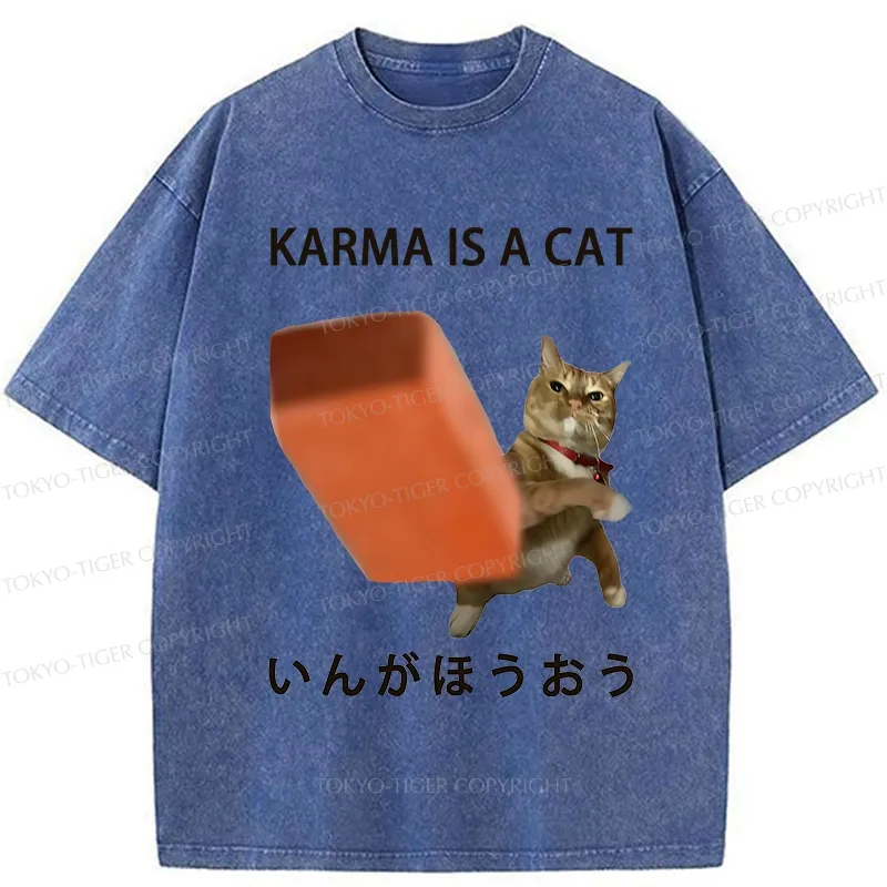 Tokyo-Tiger Karma Is A Cat Washed T-Shirt