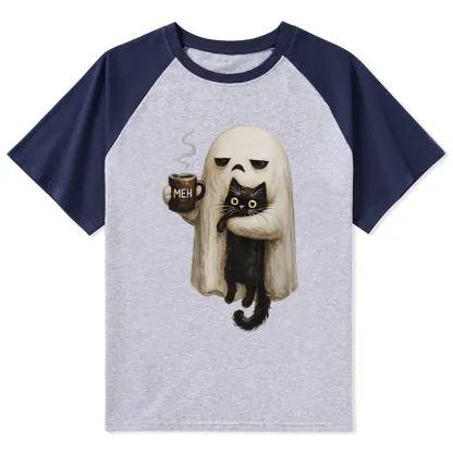 Tokyo-Tiger Ghost Cat Coffee Mood Raglan T-shirt