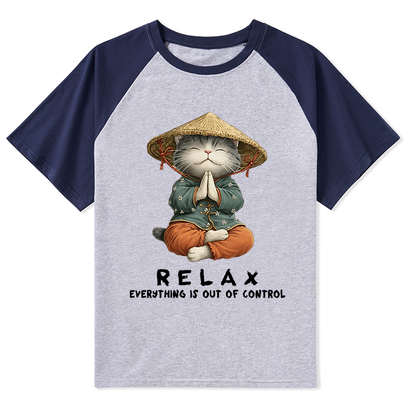 Tokyo-Tiger Zen Relax Cat Graphic Raglan T-shirt