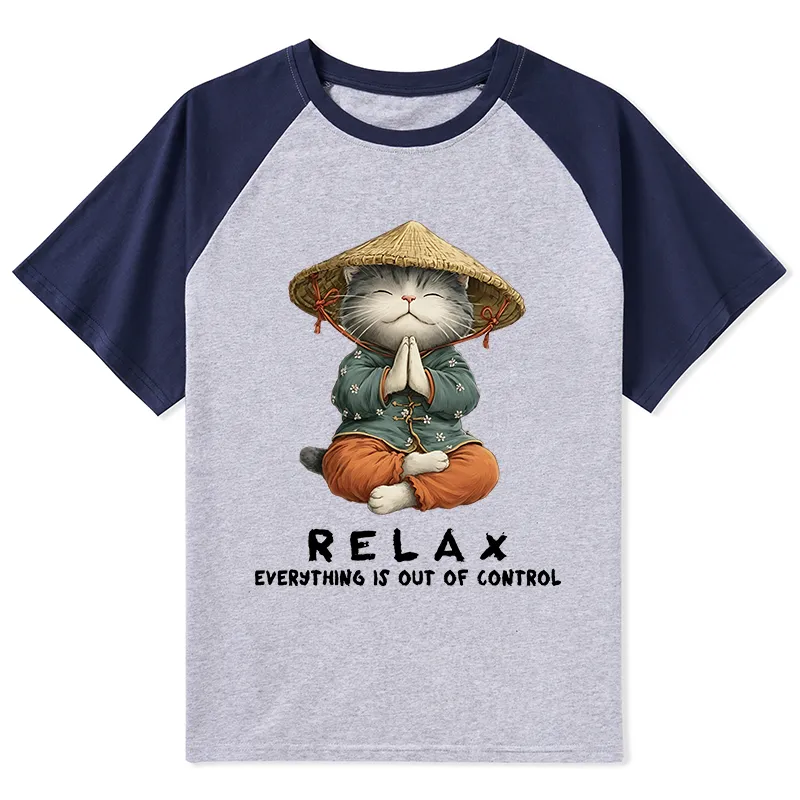 Tokyo-Tiger Zen Relax Cat Graphic Raglan T-shirt