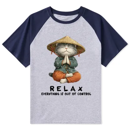 Tokyo-Tiger Zen Relax Cat Graphic Raglan T-shirt