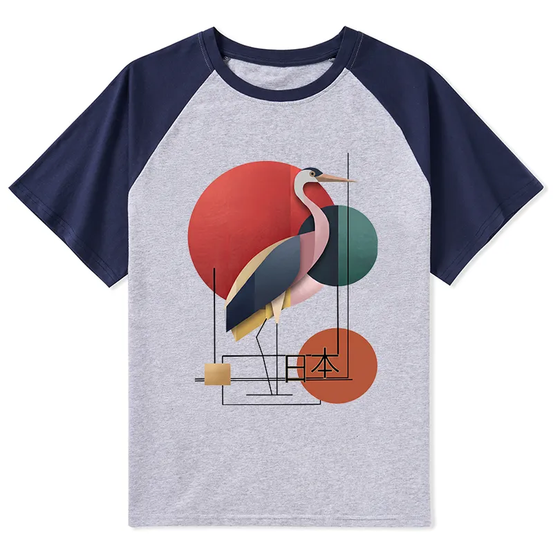 Tokyo-Tiger Geometric Crane Art Raglan T-shirt
