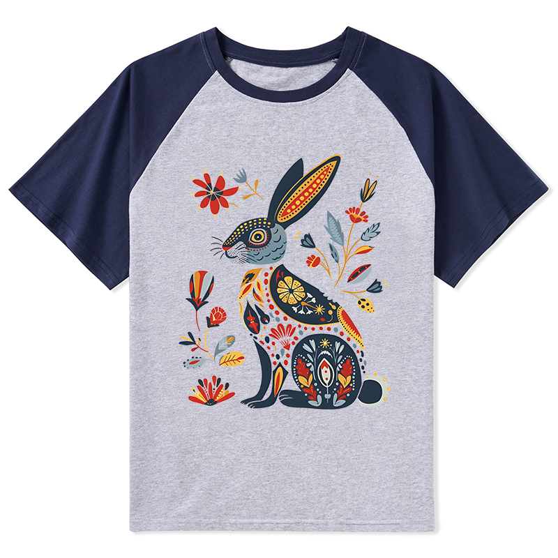 Tokyo-Tiger Folk Hare Bloom Raglan T-shirt