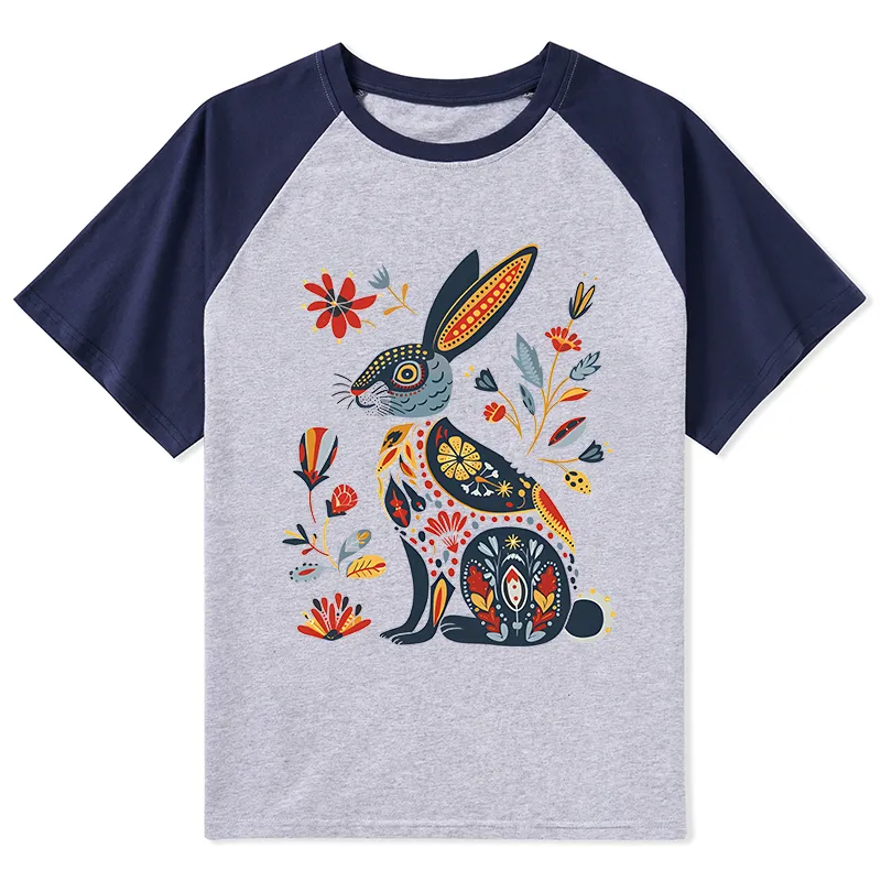 Tokyo-Tiger Folk Hare Bloom Raglan T-shirt