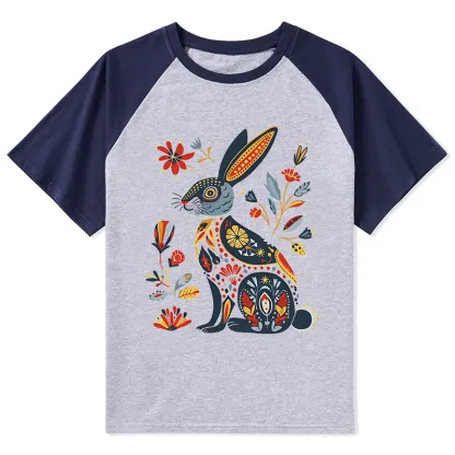 Tokyo-Tiger Folk Hare Bloom Raglan T-shirt
