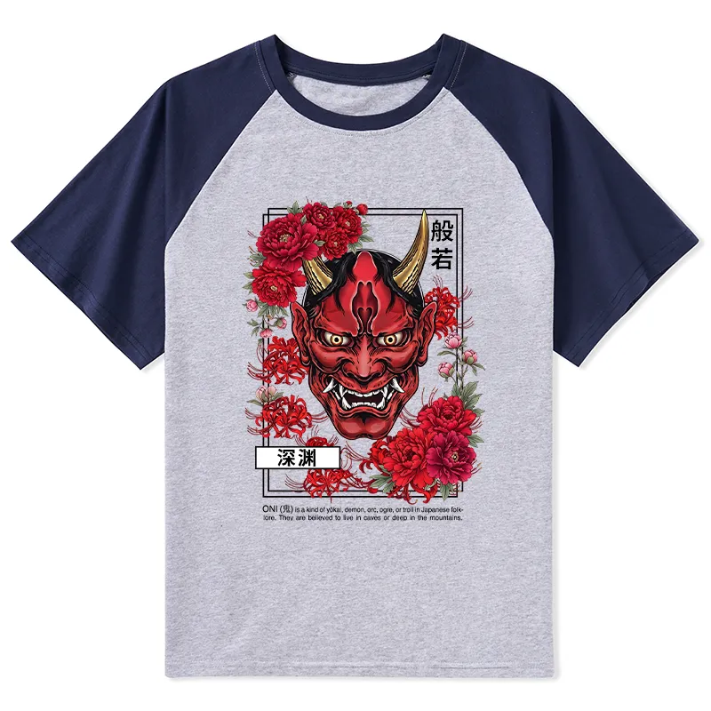Tokyo-Tiger Cool Oni Floral Art Raglan T-shirt